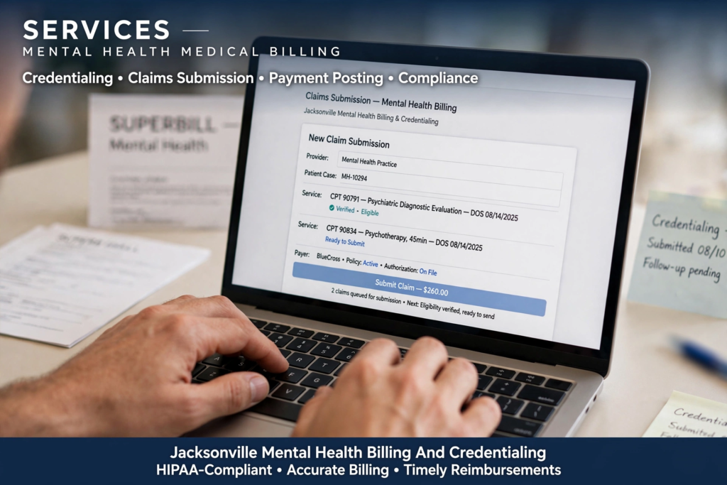 Mental health medical billing claims submission close-up